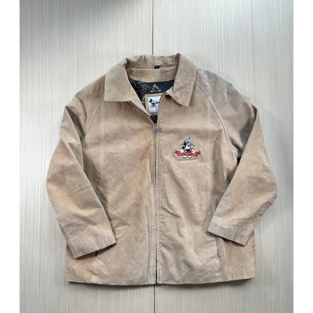 Walt Disney World Theme Park Suede Jacket Womens 2XL Brown Mickey Mouse Full Zip